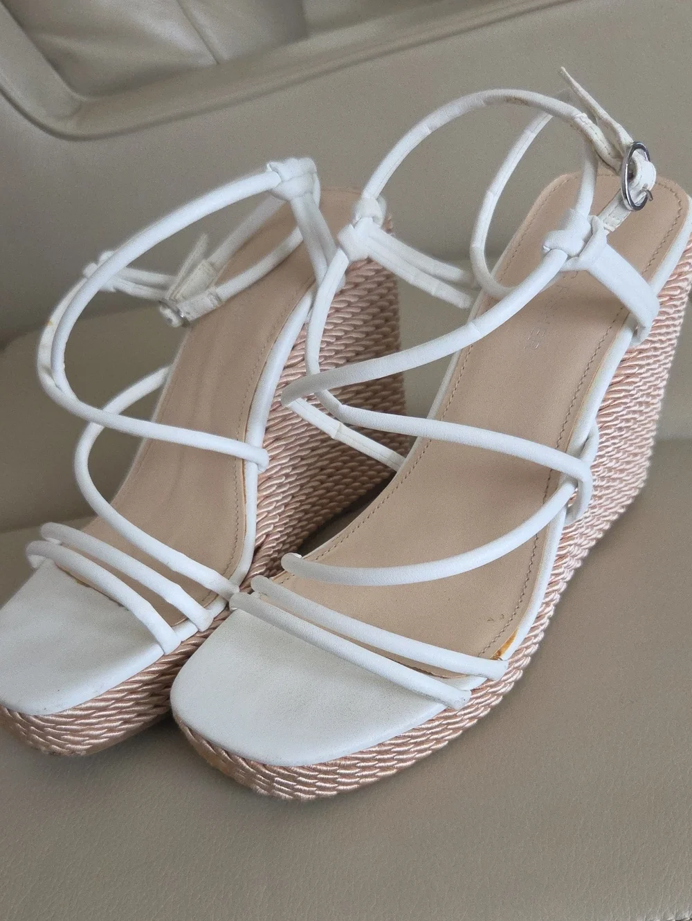 Marc Fisher White Strappy Wedge Sandals